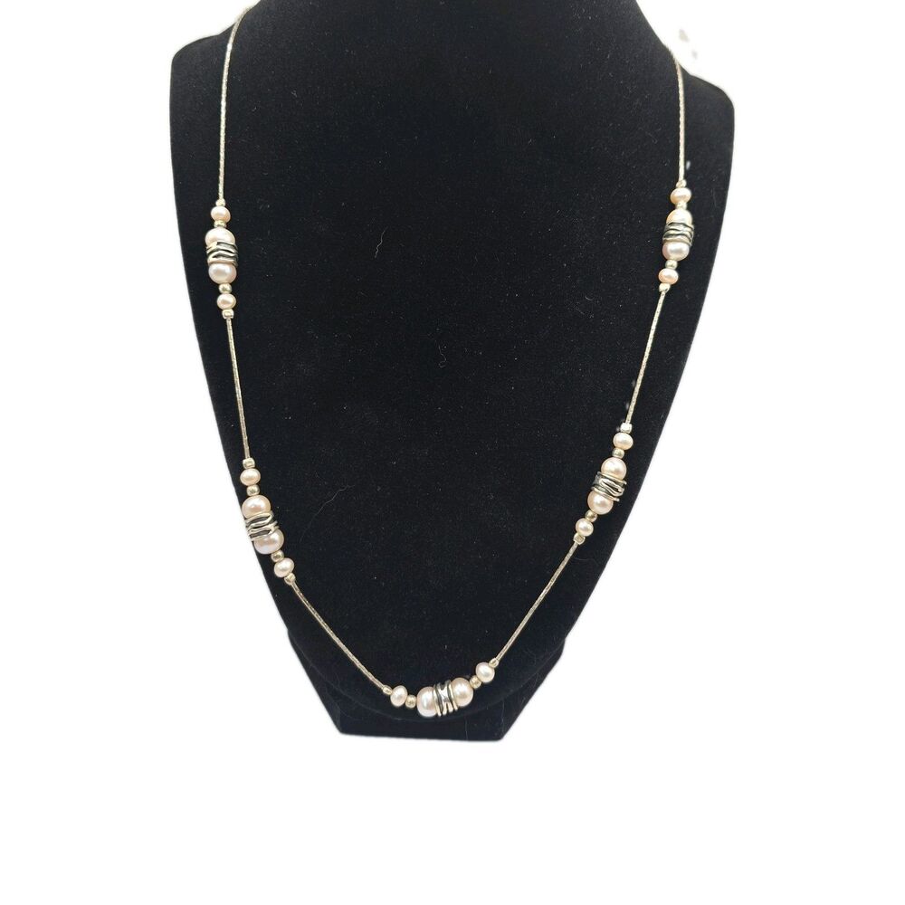 Paz Creations 925 Sterling Silver Freshwater Pearl Station Necklace Israel 24"
